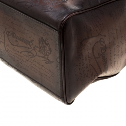 Pre Owned Berluti Two Tone Brown Scritto Leather Medium Jour Off Travel Bag