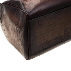 Pre Owned Berluti Two Tone Brown Scritto Leather Medium Jour Off Travel Bag