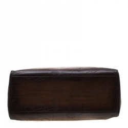 Pre Owned Berluti Two Tone Brown Scritto Leather Medium Jour Off Travel Bag