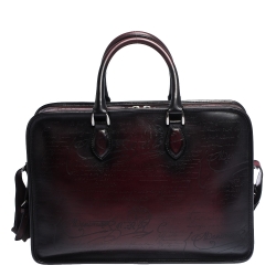 Pre Owned Berluti Burgundy Ombre Leather Un Jour Venezia Briefcase