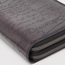 Berluti Black Leather Tali Scritto Double Zip Wallet