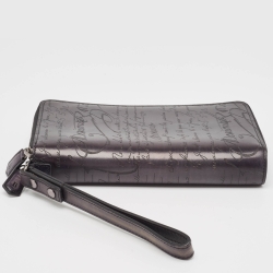 Berluti Black Leather Tali Scritto Double Zip Wallet