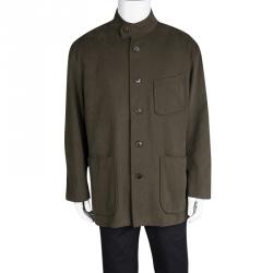 Pre Owned Berluti Brown Cotton Textured Mandarin Collar Jacket XXXL