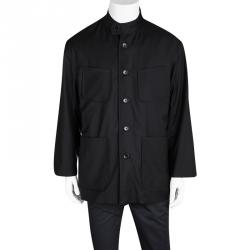Berluti Black Mandarin Collar Button Front Regular Fit Jacket L