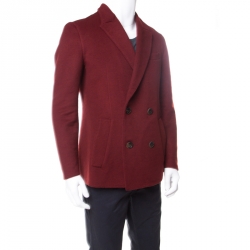 Pre Owned Berluti Burgundy Felted Cashmere Double Breasted Blazer L