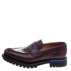 Pre Owned Berluti Two Tone Burgundy Leather Penny Loafers Size 42