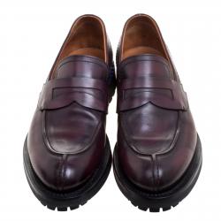 Pre Owned Berluti Two Tone Burgundy Leather Penny Loafers Size 42