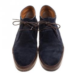 Pre Owned Berluti Blue Suede Lace Up Desert Boots Size 42