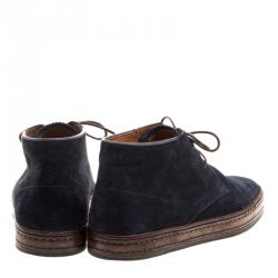 Pre Owned Berluti Blue Suede Lace Up Desert Boots Size 42