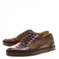 Pre Owned Berluti Tobacco Brown Leather Scritto Lace Up Derby Size 42