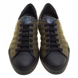 Berluti Khaki Canvas and Alligator Leather Trim Playfield Palermo Sneakers Size 42.5