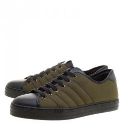 Berluti Khaki Canvas and Alligator Leather Trim Playfield Palermo Sneakers Size 42.5