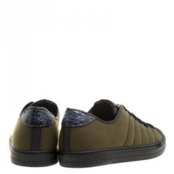 Berluti Khaki Canvas and Alligator Leather Trim Playfield Palermo Sneakers Size 42.5