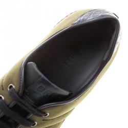 Berluti Khaki Canvas and Alligator Leather Trim Playfield Palermo Sneakers Size 42.5