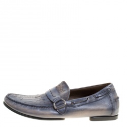 Pre Owned Berluti Grey Shaded Engraved Leather Loafers Size 43