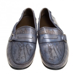 Pre Owned Berluti Grey Shaded Engraved Leather Loafers Size 43