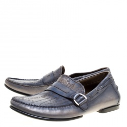 Pre Owned Berluti Grey Shaded Engraved Leather Loafers Size 43