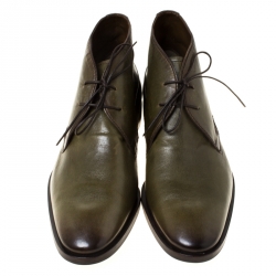 Pre Owned Berluti Olive Green Leather Lace Up Desert Boots Size 42.5