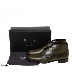 Pre Owned Berluti Olive Green Leather Lace Up Desert Boots Size 42.5