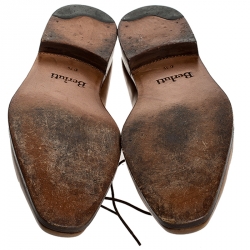 Pre Owned Berluti Cognac Brown Leather Stitch Detail Oxfords Size 40.5