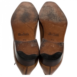 Pre Owned Berluti Cognac Brown Leather Stitch Detail Oxfords Size 40.5