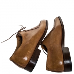 Pre Owned Berluti Cognac Brown Leather Stitch Detail Oxfords Size 40.5