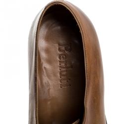 Pre Owned Berluti Cognac Brown Leather Stitch Detail Oxfords Size 40.5