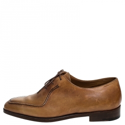 Pre Owned Berluti Cognac Brown Leather Stitch Detail Oxfords Size 40.5