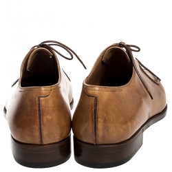 Pre Owned Berluti Cognac Brown Leather Stitch Detail Oxfords Size 40.5