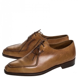 Pre Owned Berluti Cognac Brown Leather Stitch Detail Oxfords Size 40.5