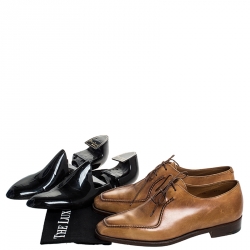 Pre Owned Berluti Cognac Brown Leather Stitch Detail Oxfords Size 40.5