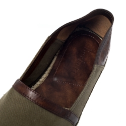 Pre Owned Berluti Olive Green Canvas and Brown Leather Trimmed Espadrilles Loafers Size 44
