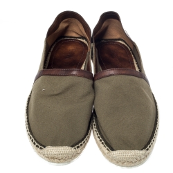 Pre Owned Berluti Olive Green Canvas and Brown Leather Trimmed Espadrilles Loafers Size 44