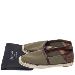 Pre Owned Berluti Olive Green Canvas and Brown Leather Trimmed Espadrilles Loafers Size 44