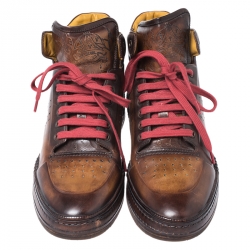 Pre Owned Berluti Brown/Black Leather Playtime High Top Sneakers Size 43