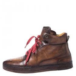 Pre Owned Berluti Brown/Black Leather Playtime High Top Sneakers Size 43