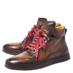 Pre Owned Berluti Brown/Black Leather Playtime High Top Sneakers Size 43