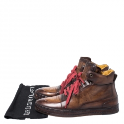 Pre Owned Berluti Brown/Black Leather Playtime High Top Sneakers Size 43