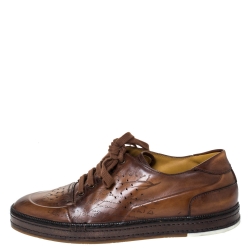 Berluti Brown Ombre Leather Playtime Low Top Sneakers Size 44.5