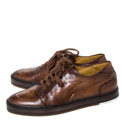 Berluti Brown Ombre Leather Playtime Low Top Sneakers Size 44.5