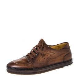 Berluti Brown Ombre Leather Playtime Low Top Sneakers Size 44.5