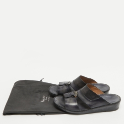 Berluti Navy Blue Scritto Leather Slide Sandals 43