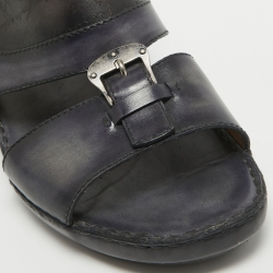 Berluti Navy Blue Scritto Leather Slide Sandals 43