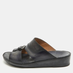 Berluti Navy Blue Scritto Leather Slide Sandals 43