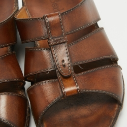 Berluti Brown Leather Slide Sandals 43.5