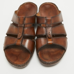 Berluti Brown Leather Slide Sandals 43.5