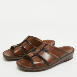 Berluti Brown Leather Slide Sandals 43.5