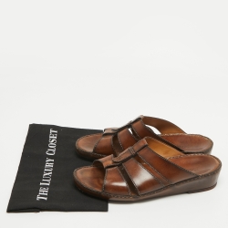 Berluti Brown Leather Slide Sandals 43.5