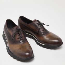 Pre Owned Berluti Brown Brogue Leather Lace Up Oxfords Size 43.5