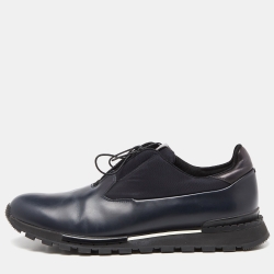 Berluti Blue Leather and Fabric Lace Up Oxfords Size 43.5